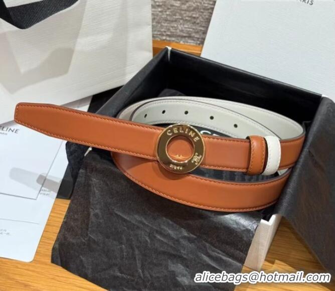 Best Product Celine Disc Belt 2.5cm taurillon Leather B100L6ATZ White/Brown 2026