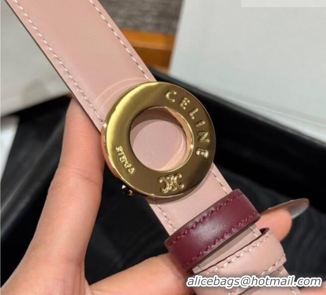Luxury Cheap Celine Disc Belt 2.5cm taurillon Leather B100L6ATZ Pink/Burgundy 2026