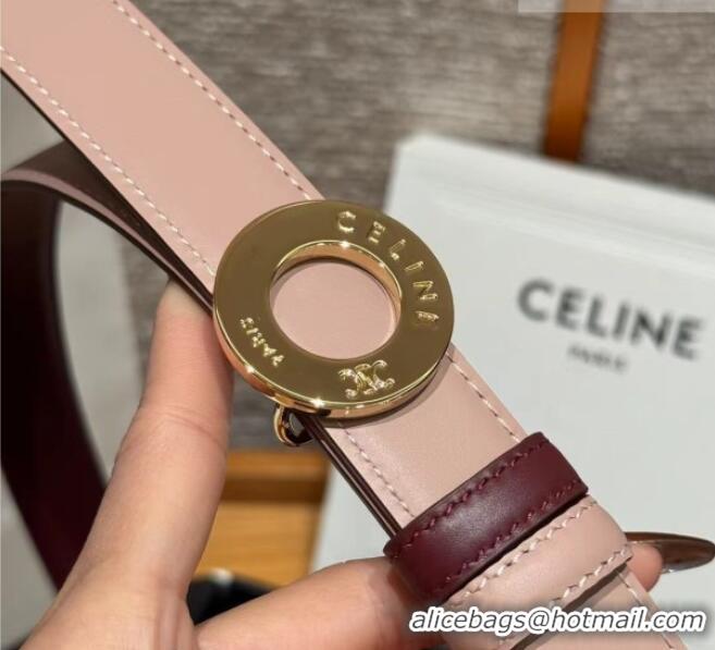 Luxury Cheap Celine Disc Belt 2.5cm taurillon Leather B100L6ATZ Pink/Burgundy 2026