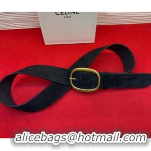 Discount Celine Twin Triomphe Belt 4.5x105cm with Pin Buckle in Suede CE031605 Black 2026