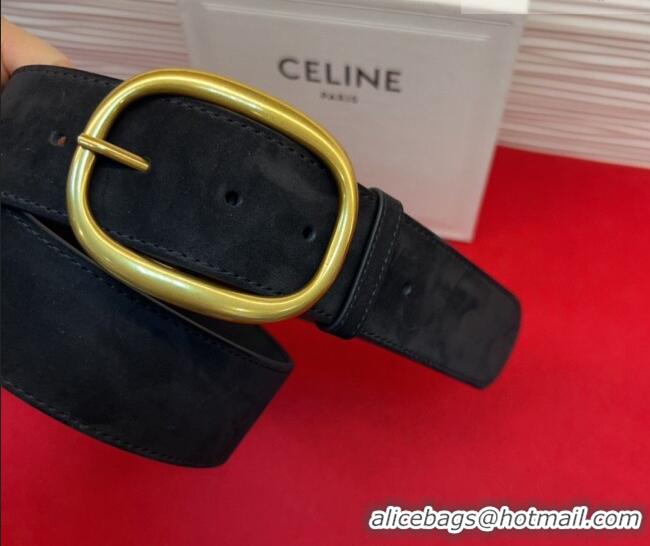 Discount Celine Twin Triomphe Belt 4.5x105cm with Pin Buckle in Suede CE031605 Black 2026