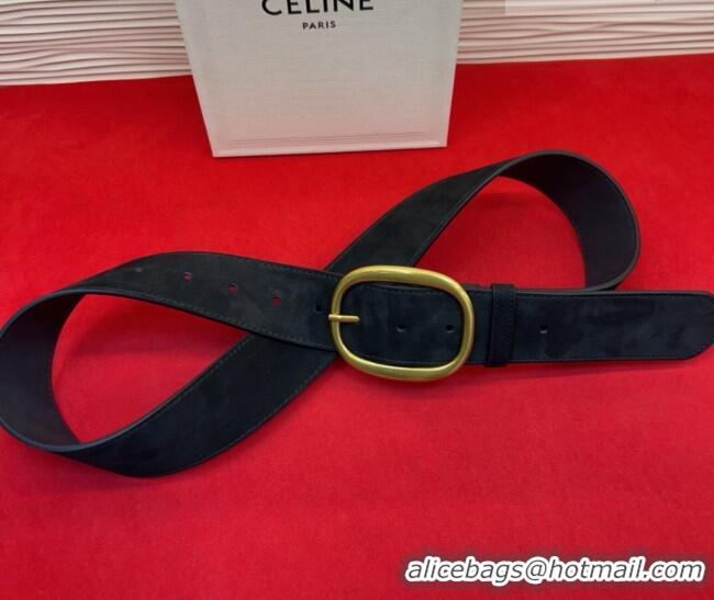 Discount Celine Twin Triomphe Belt 4.5x105cm with Pin Buckle in Suede CE031605 Black 2026