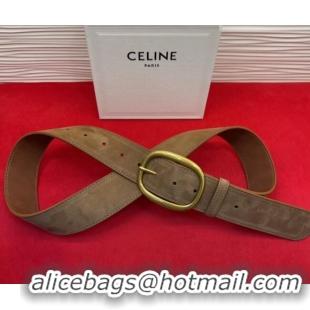 Popular Style Celine Twin Triomphe Belt 4.5x105cm with Pin Buckle in Suede CE031605 Light Brown 2026