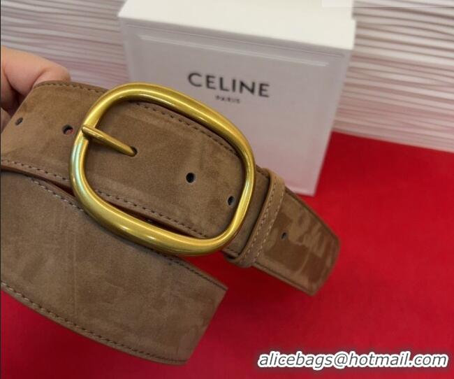 Popular Style Celine Twin Triomphe Belt 4.5x105cm with Pin Buckle in Suede CE031605 Light Brown 2026