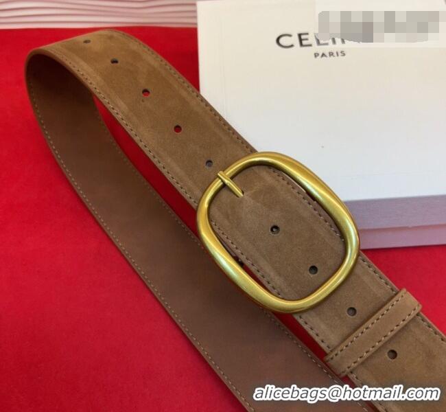 Popular Style Celine Twin Triomphe Belt 4.5x105cm with Pin Buckle in Suede CE031605 Light Brown 2026