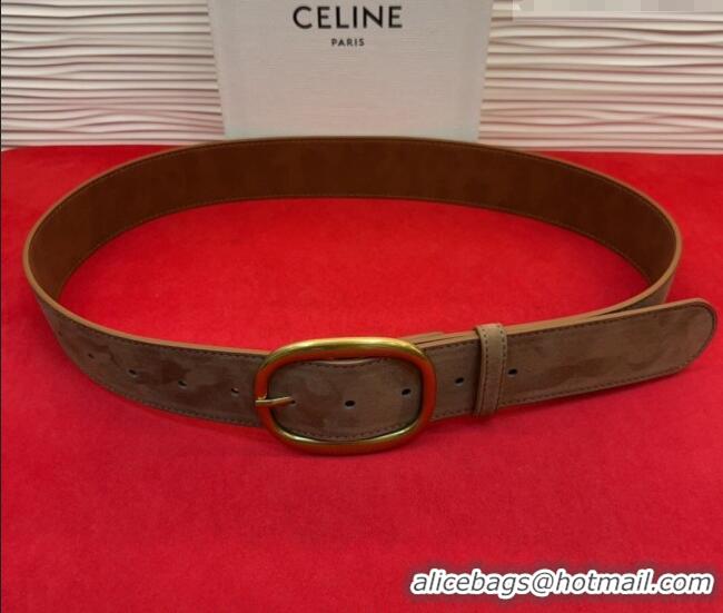 Popular Style Celine Twin Triomphe Belt 4.5x105cm with Pin Buckle in Suede CE031605 Light Brown 2026