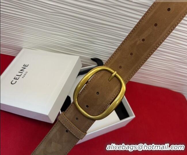 Popular Style Celine Twin Triomphe Belt 4.5x105cm with Pin Buckle in Suede CE031605 Light Brown 2026