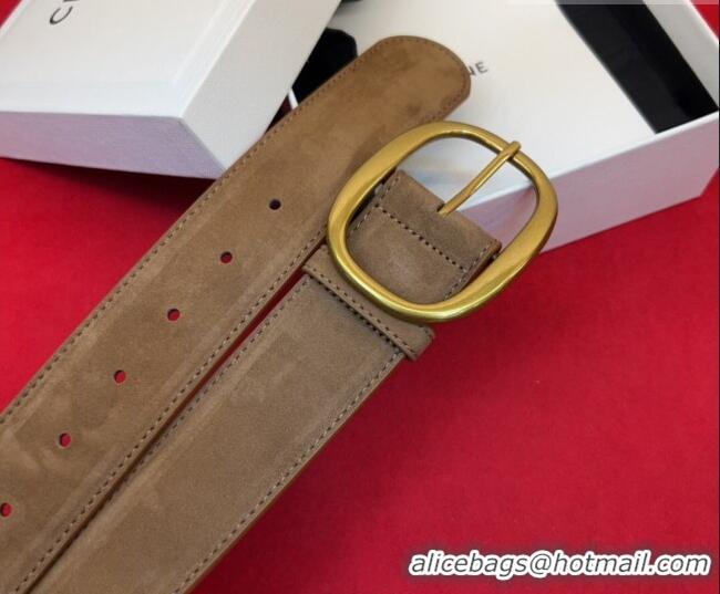 Popular Style Celine Twin Triomphe Belt 4.5x105cm with Pin Buckle in Suede CE031605 Light Brown 2026
