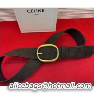 Original Cheap Celine Twin Triomphe Belt 4.5x105cm with Pin Buckle in Suede CE031605 Dark Brown 2026