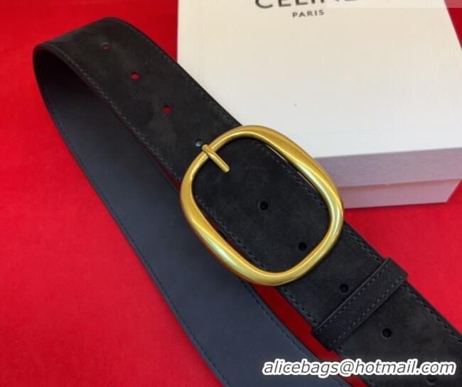 Original Cheap Celine Twin Triomphe Belt 4.5x105cm with Pin Buckle in Suede CE031605 Dark Brown 2026