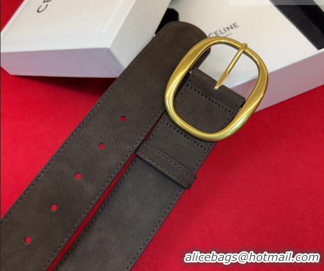 Original Cheap Celine Twin Triomphe Belt 4.5x105cm with Pin Buckle in Suede CE031605 Dark Brown 2026
