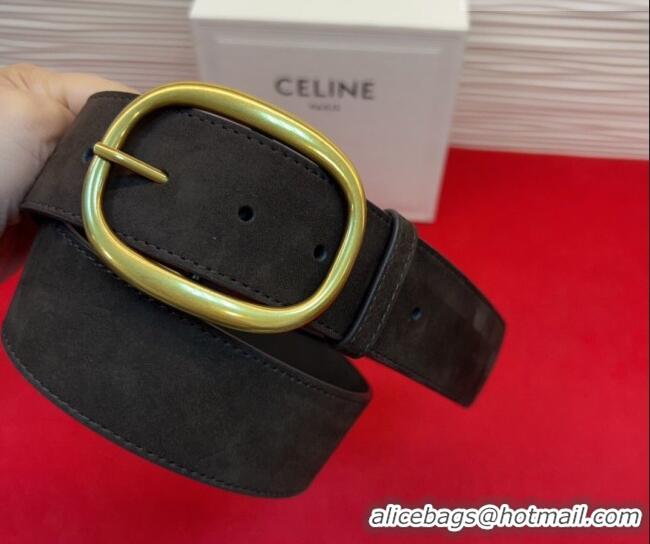Original Cheap Celine Twin Triomphe Belt 4.5x105cm with Pin Buckle in Suede CE031605 Dark Brown 2026