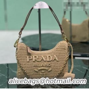 Top Grade Prada Re-edition Crochet Raffia-effect Mini Bag with Gold Chain 1BC204 2026