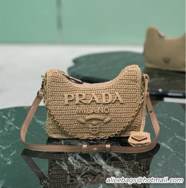 Top Grade Prada Re-edition Crochet Raffia-effect Mini Bag with Gold Chain 1BC204 2026