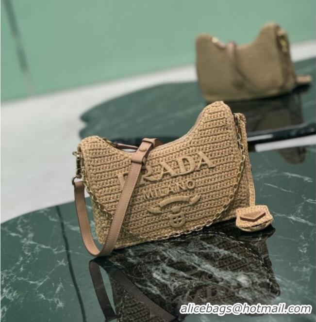 Top Grade Prada Re-edition Crochet Raffia-effect Mini Bag with Gold Chain 1BC204 2026