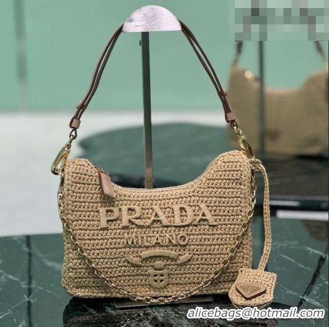 Top Grade Prada Re-edition Crochet Raffia-effect Mini Bag with Gold Chain 1BC204 2026