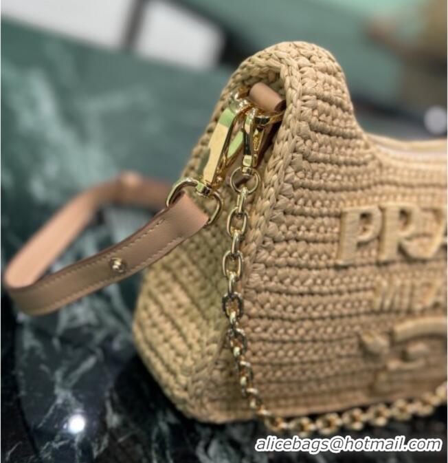 Top Grade Prada Re-edition Crochet Raffia-effect Mini Bag with Gold Chain 1BC204 2026