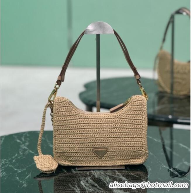 Top Grade Prada Re-edition Crochet Raffia-effect Mini Bag with Gold Chain 1BC204 2026