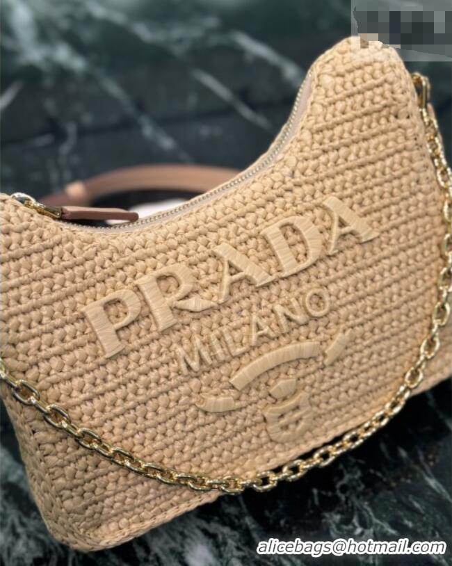 Top Grade Prada Re-edition Crochet Raffia-effect Mini Bag with Gold Chain 1BC204 2026