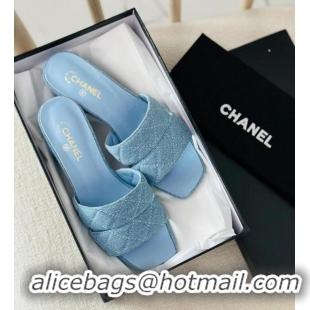 ​Grade Promotional Chanel interlocking CC Logo Sandals Heel 5 cm C8941 Denim Blue 2025