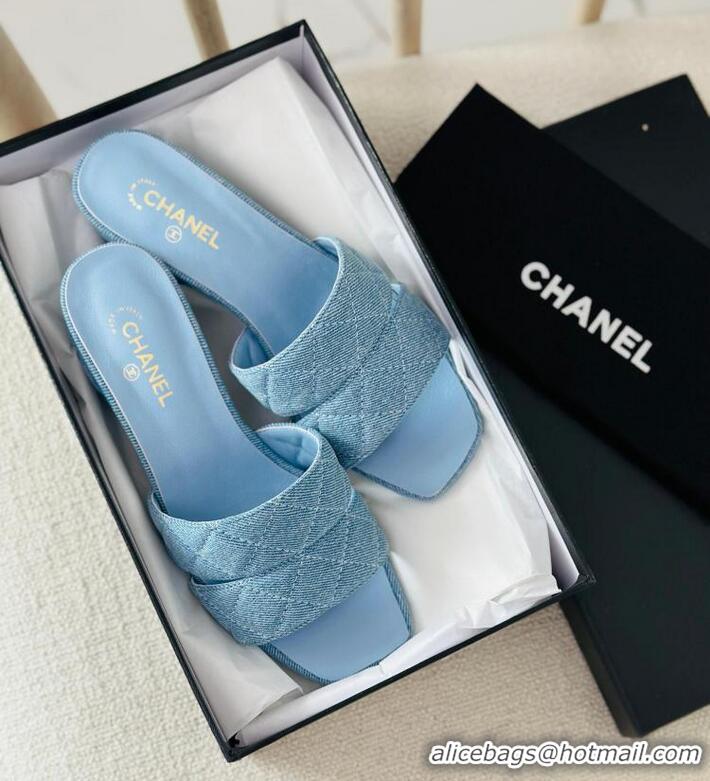 ​Grade Promotional Chanel interlocking CC Logo Sandals Heel 5 cm C8941 Denim Blue 2025
