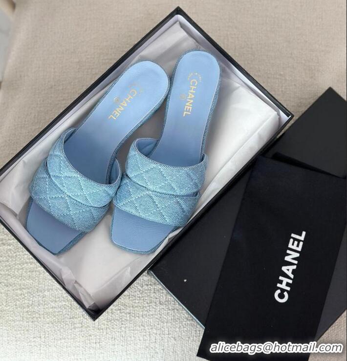 ​Grade Promotional Chanel interlocking CC Logo Sandals Heel 5 cm C8941 Denim Blue 2025