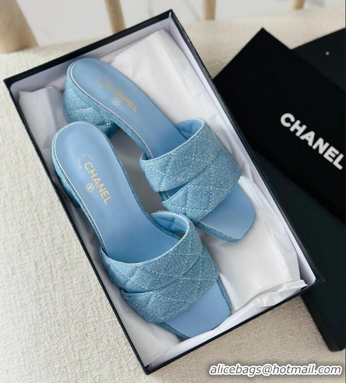 ​Grade Promotional Chanel interlocking CC Logo Sandals Heel 5 cm C8941 Denim Blue 2025
