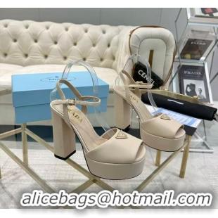 ​Best Price Prada Leather Platform Heel Sandals 12cm PR102707 White 2025