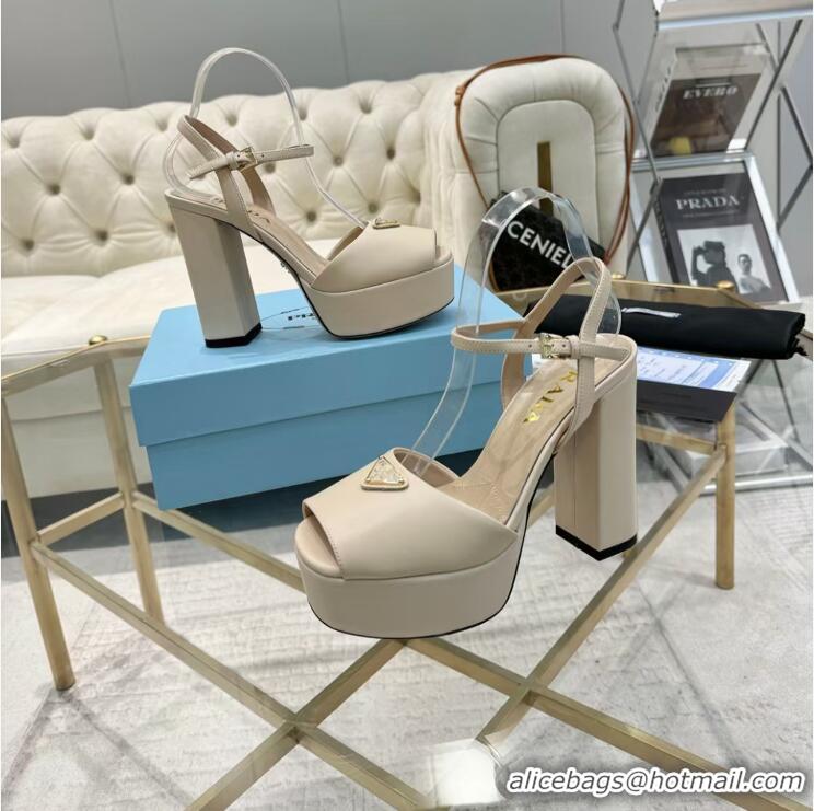 ​Best Price Prada Leather Platform Heel Sandals 12cm PR102707 White 2025