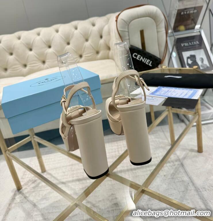 ​Best Price Prada Leather Platform Heel Sandals 12cm PR102707 White 2025