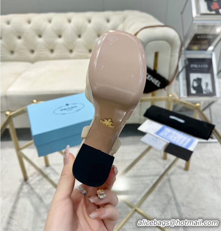 ​Best Price Prada Leather Platform Heel Sandals 12cm PR102707 White 2025