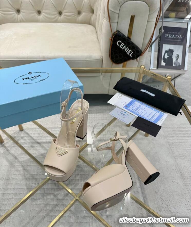 ​Best Price Prada Leather Platform Heel Sandals 12cm PR102707 White 2025