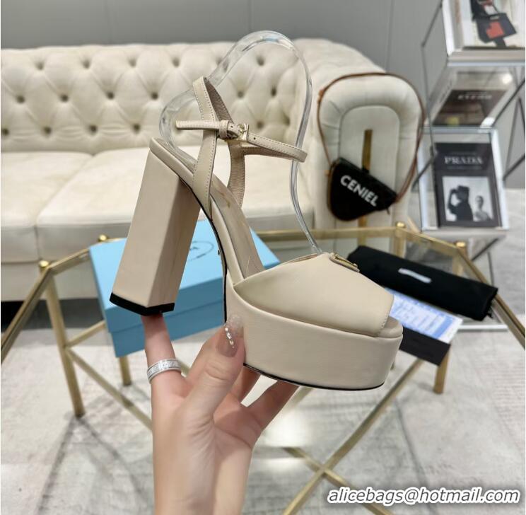 ​Best Price Prada Leather Platform Heel Sandals 12cm PR102707 White 2025