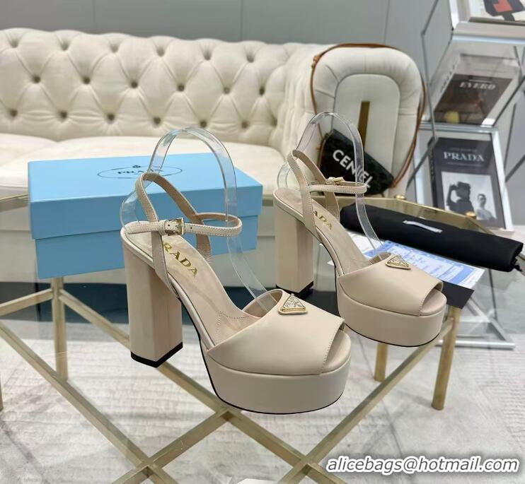​Best Price Prada Leather Platform Heel Sandals 12cm PR102707 White 2025