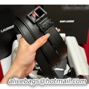 Discount Saint Laurent Calfskin Leather Belt 3cm with Pink Buckle YSL011001 All Black 2025