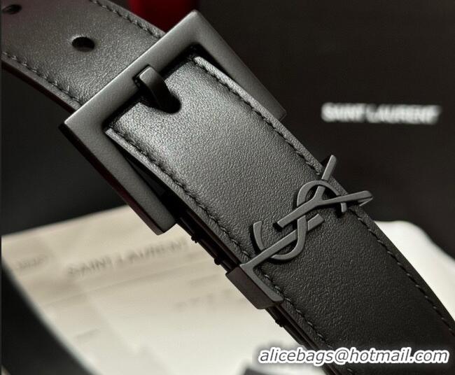 Discount Saint Laurent Calfskin Leather Belt 3cm with Pink Buckle YSL011001 All Black 2025