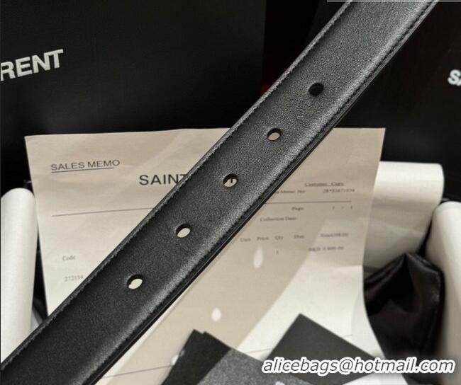 Discount Saint Laurent Calfskin Leather Belt 3cm with Pink Buckle YSL011001 All Black 2025