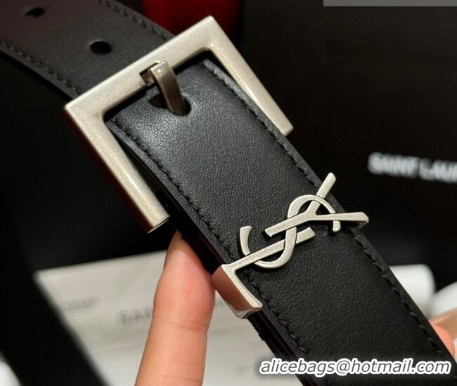 Famous Brand Saint Laurent Calfskin Leather Belt 3cm with Pink Buckle YSL011001 Black/Silver 2025