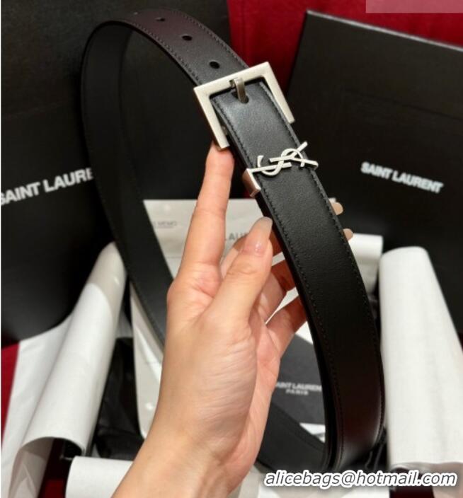 Famous Brand Saint Laurent Calfskin Leather Belt 3cm with Pink Buckle YSL011001 Black/Silver 2025