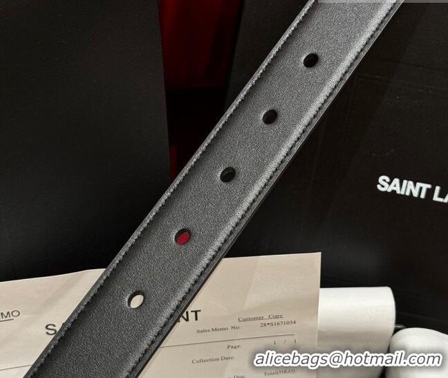 Famous Brand Saint Laurent Calfskin Leather Belt 3cm with Pink Buckle YSL011001 Black/Silver 2025