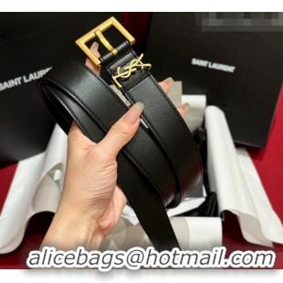 Best Product Saint Laurent Calfskin Leather Belt 3cm with Pink Buckle YSL011001 Black/Gold 2025