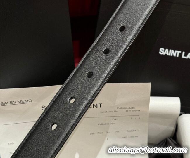 Best Product Saint Laurent Calfskin Leather Belt 3cm with Pink Buckle YSL011001 Black/Gold 2025