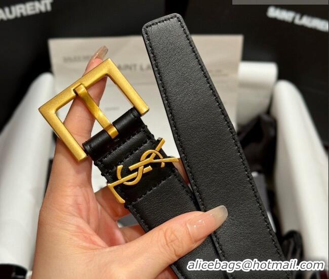 Best Product Saint Laurent Calfskin Leather Belt 3cm with Pink Buckle YSL011001 Black/Gold 2025