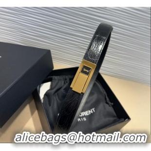 Most Popular Saint Laurent Crocodile Embossed Leather Belt 2.5cm 0317 Black/Gold 2025