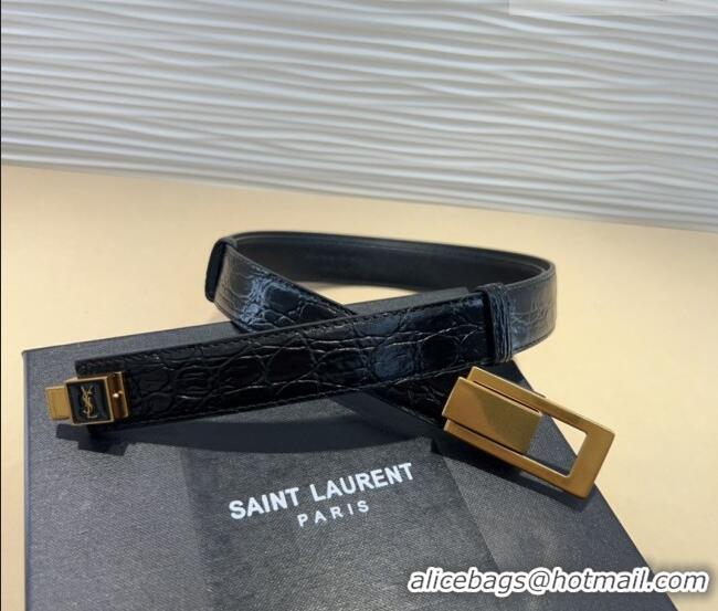 Most Popular Saint Laurent Crocodile Embossed Leather Belt 2.5cm 0317 Black/Gold 2025