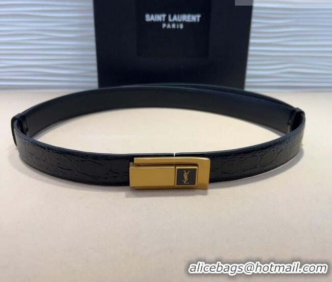 Most Popular Saint Laurent Crocodile Embossed Leather Belt 2.5cm 0317 Black/Gold 2025