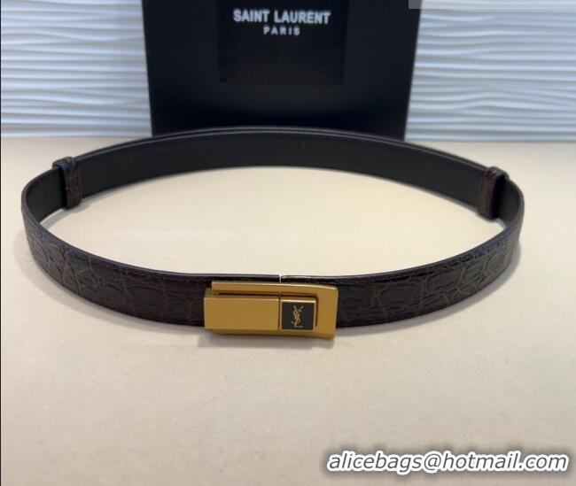 Luxury Discount Saint Laurent Crocodile Embossed Leather Belt 2.5cm 0317 Brown/Gold 2025