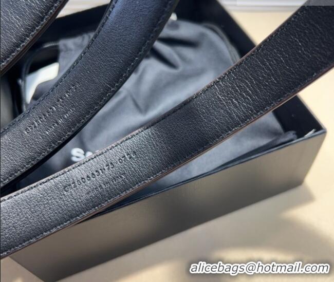 New Cheap Saint Laurent Crocodile Embossed Leather Belt 2.5cm 0317 Black/Silver 2025