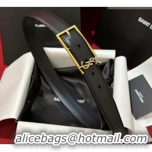 Famous Brand Saint Laurent New Cassandre Belt 3cm in Calf Leather 0617 Black/Gold 2025