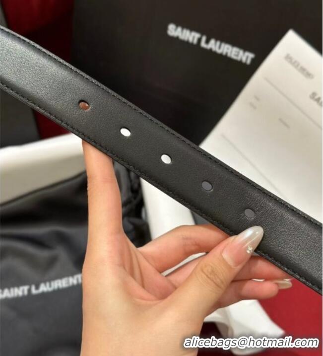 Famous Brand Saint Laurent New Cassandre Belt 3cm in Calf Leather 0617 Black/Gold 2025